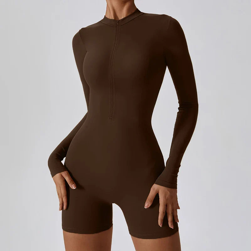Short/long sporty fitted jumpsuit with shaping fabric and zipper closure - Andi