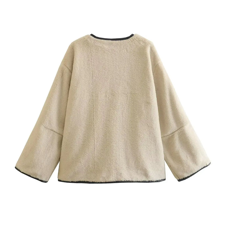 Wool Coat with Fur and Button Closure in Vintage Design - Yan