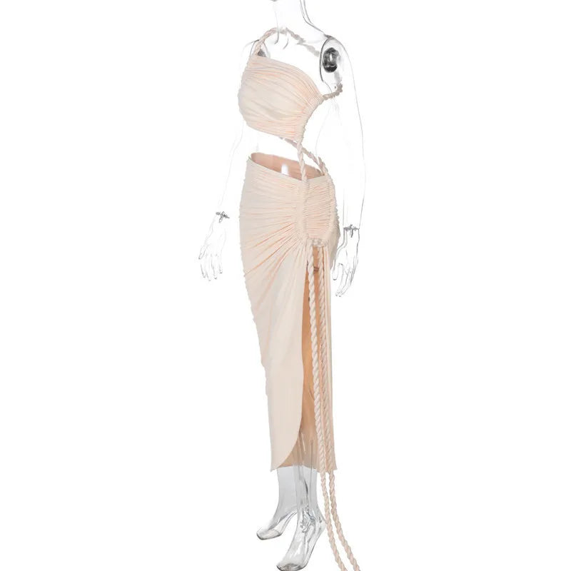 Maxi One-Shoulder Dress with Cutout and Slit, Braided Detail - Panama