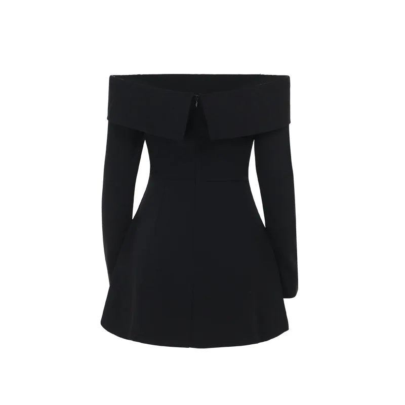 A-line off-shoulder mini dress with faux pocket design - Macy