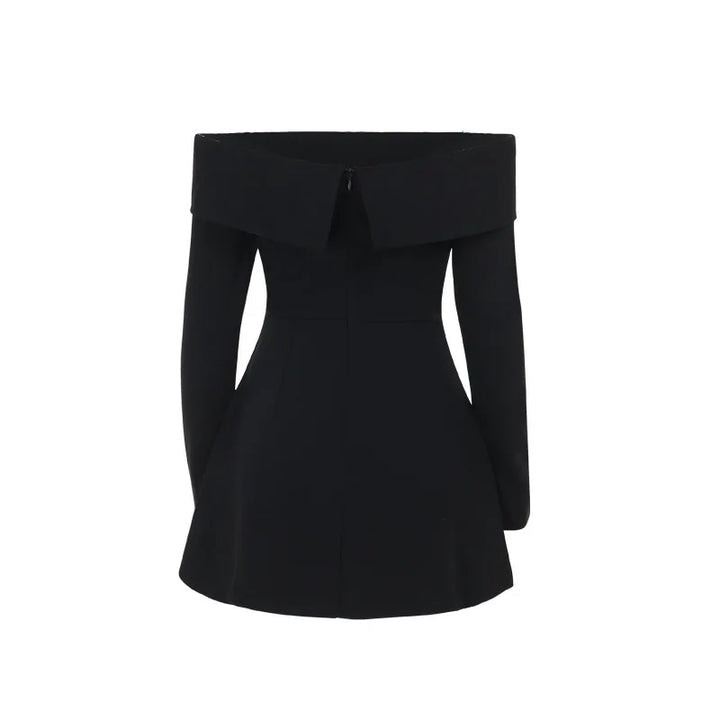 A-line off-shoulder mini dress with faux pocket design - Macy