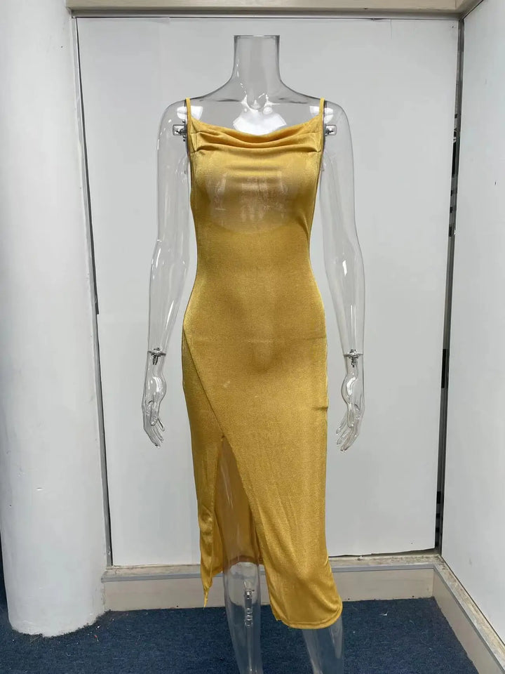 Summer midi knitted dress with slit decoration - Smile