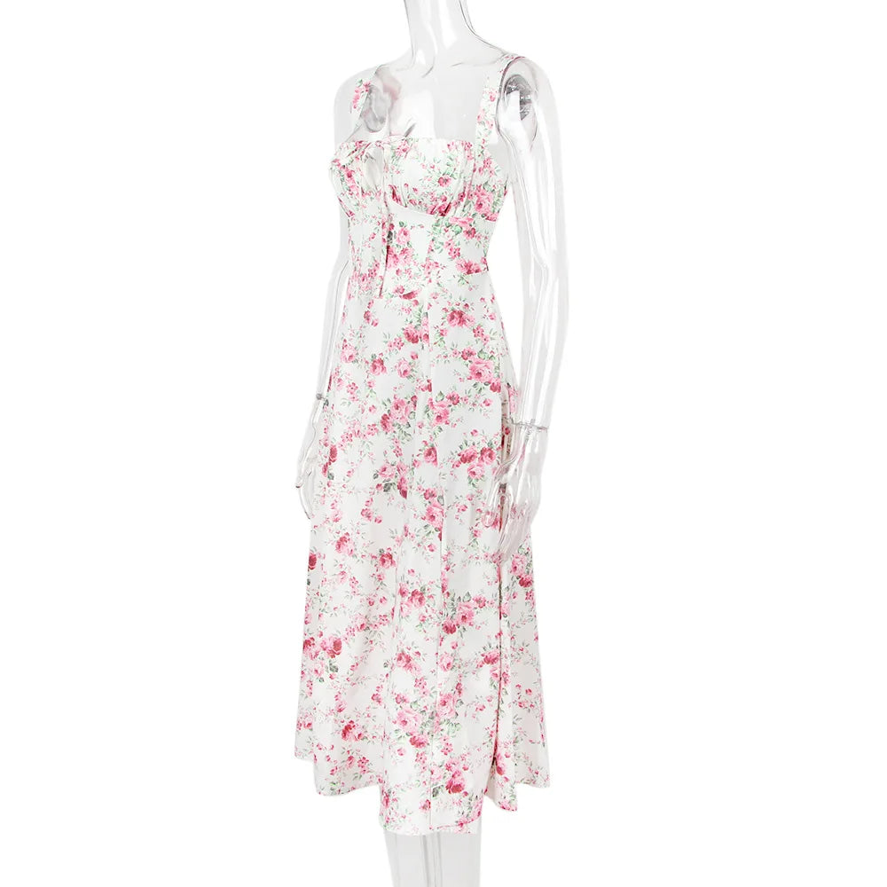 Summer Midi Dress with Rustic Design and Slit Decoration - Angelica