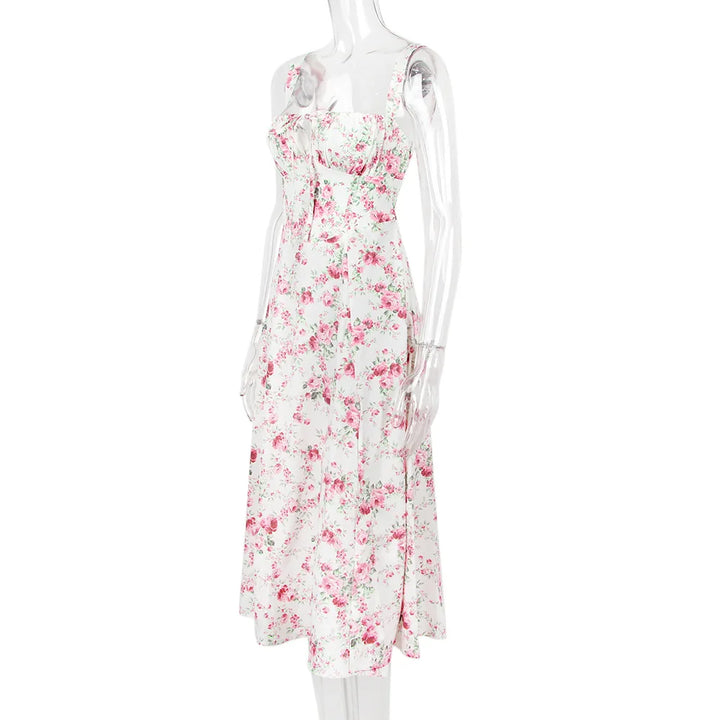 Summer Midi Dress with Rustic Design and Slit Decoration - Angelica