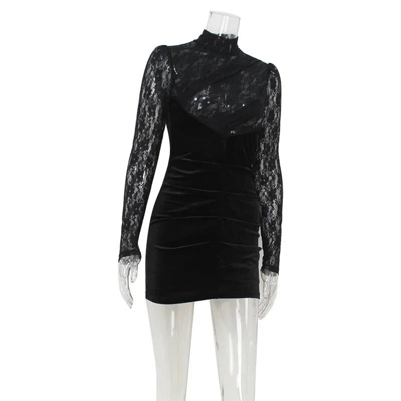 Velvet Golf Mini Dress with Lace Detail - Alaia