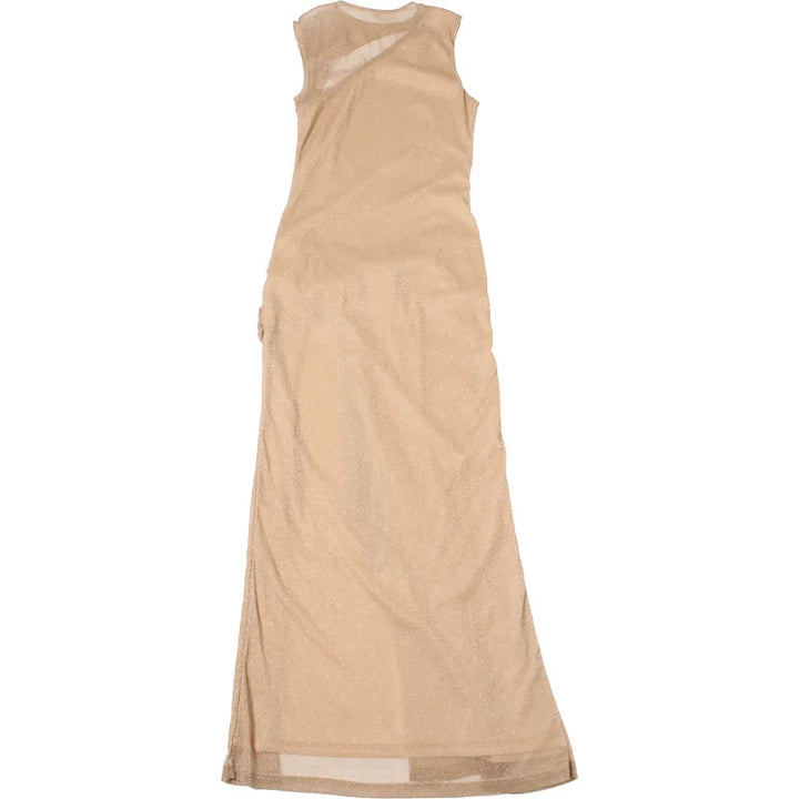 Maxi Mesh Sequin Dress with Ruching and Tie Detail with Slit - August
