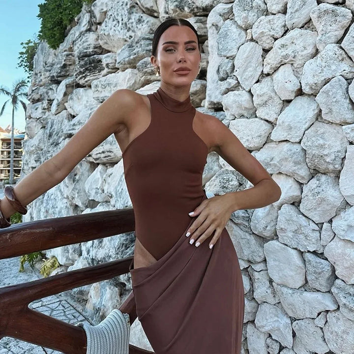 Maxi Dress with Fitted Bodysuit and Satin Skirt - Maris