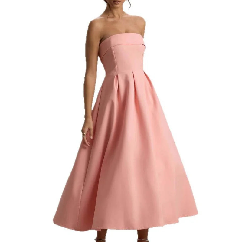 Elegant strapless midi dress - Sandra