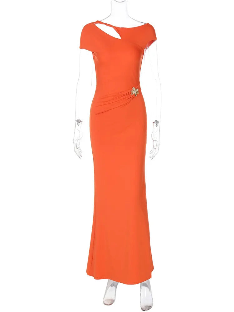 Maxi Open Back Dress with Flower Buckle Detail - Marina