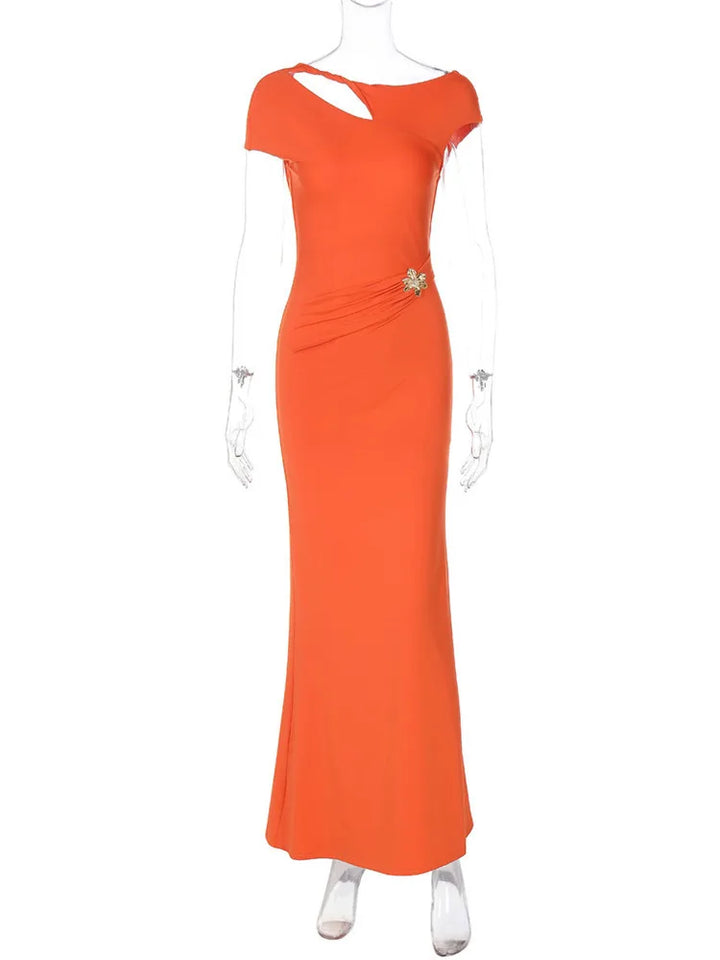 Maxi Open Back Dress with Flower Buckle Detail - Marina