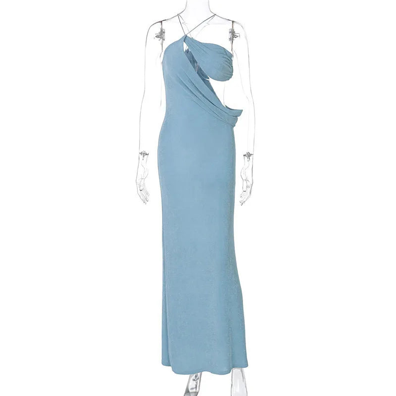 Knitted Maxi Dress with One-Shoulder Cutout - Ember
