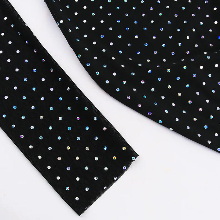 Maxi evening dress with sequins, decorated with a tie neckline - Michaela