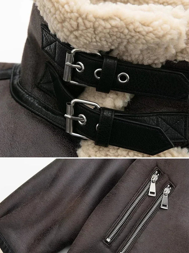 Oversized Leather Coat with Fur Lining - Kaya