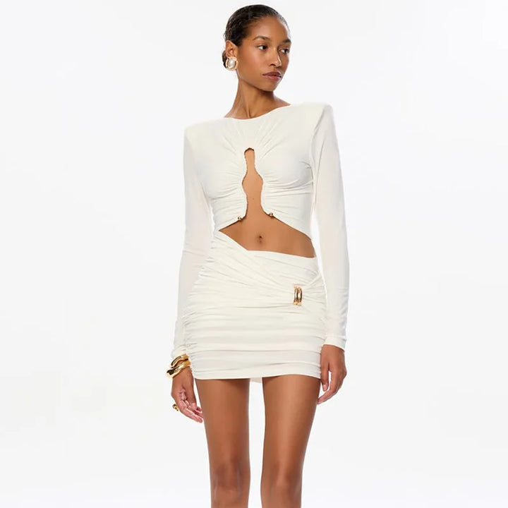 Mini Dress with Ruching and Buckles and Cutouts Decoration - REYNI