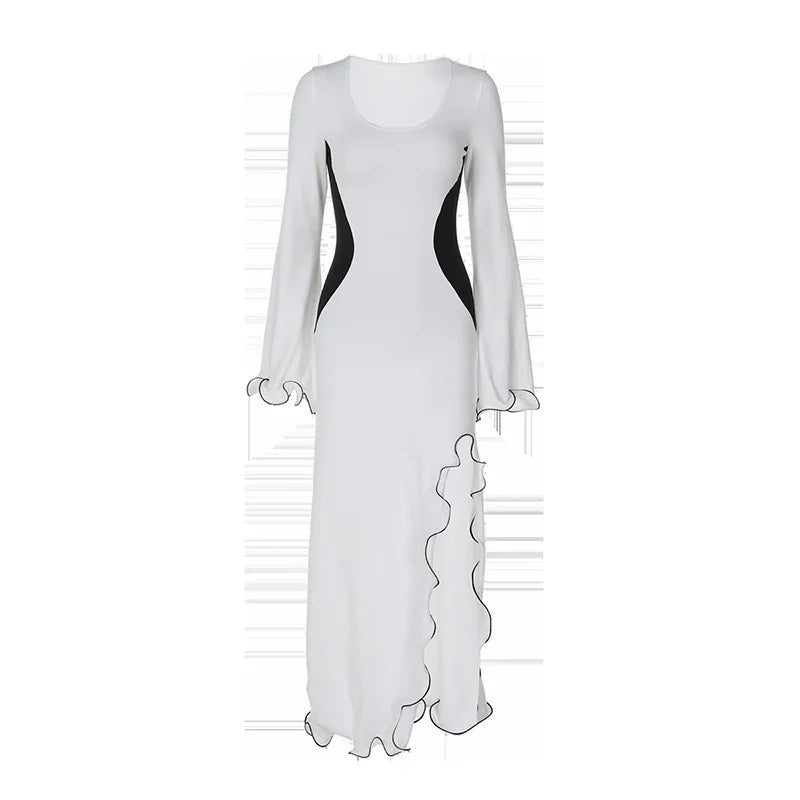 Ruffled maxi dress with slit and bell sleeves design - Georgia