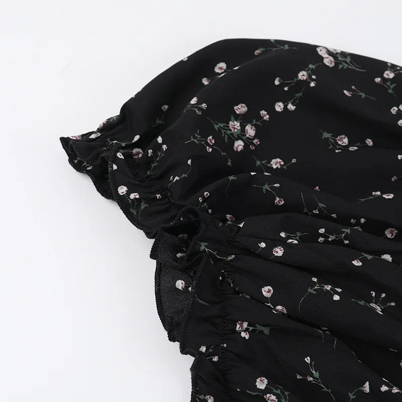 Floral ruffled mini dress with puff sleeves in a rustic style - Heidi