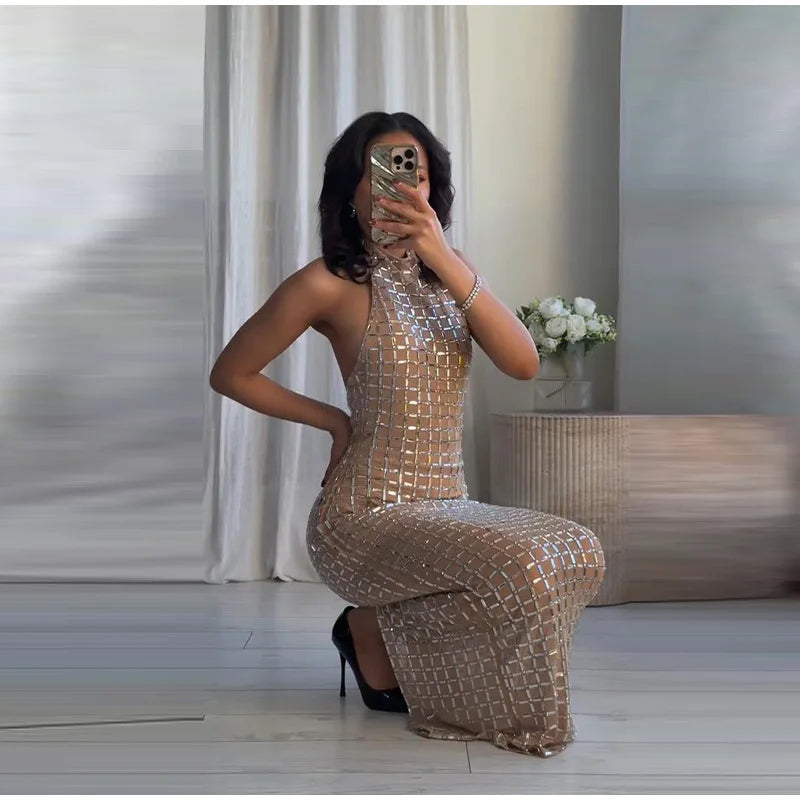 Strapless top / mini skirt / maxi dress / maxi dress with sparkling sequins design