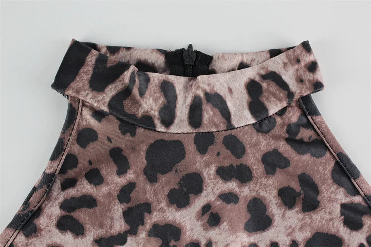 Fitted Leopard Print Jumpsuit with Mesh Side Waist Design - Alexis