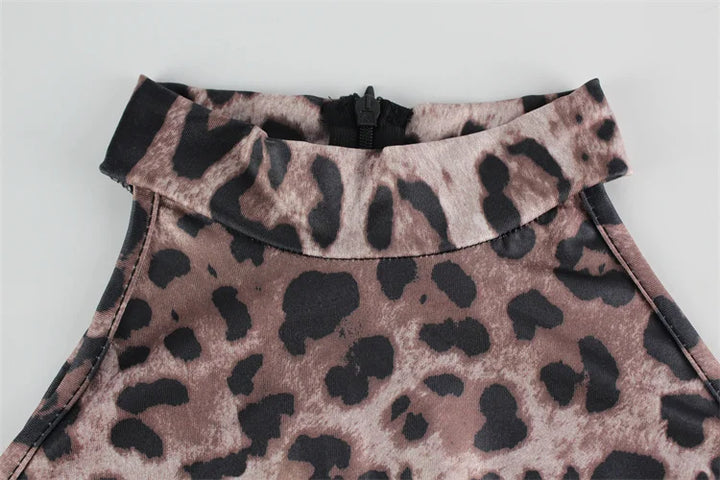 Fitted Leopard Print Jumpsuit with Mesh Side Waist Design - Alexis