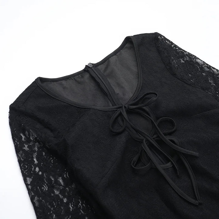 Lace Mini Dress with Tie Details - Lorial