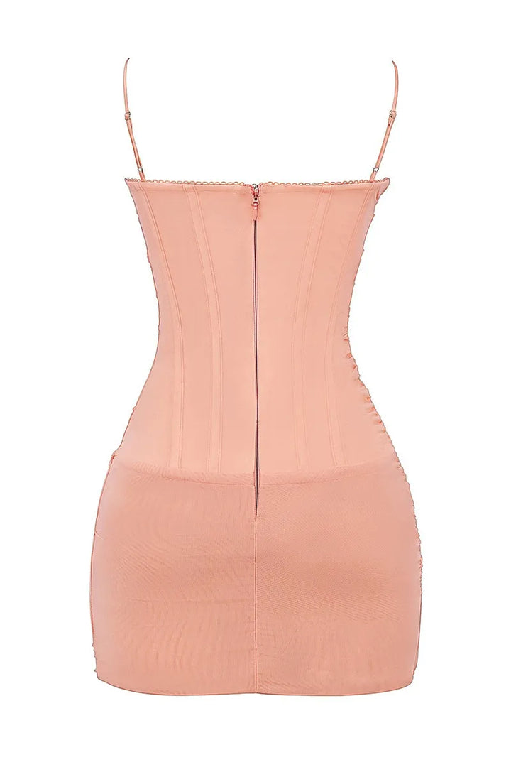 Fitted Chiffon Mini Dress with Corset and Lace Detail - Fiji