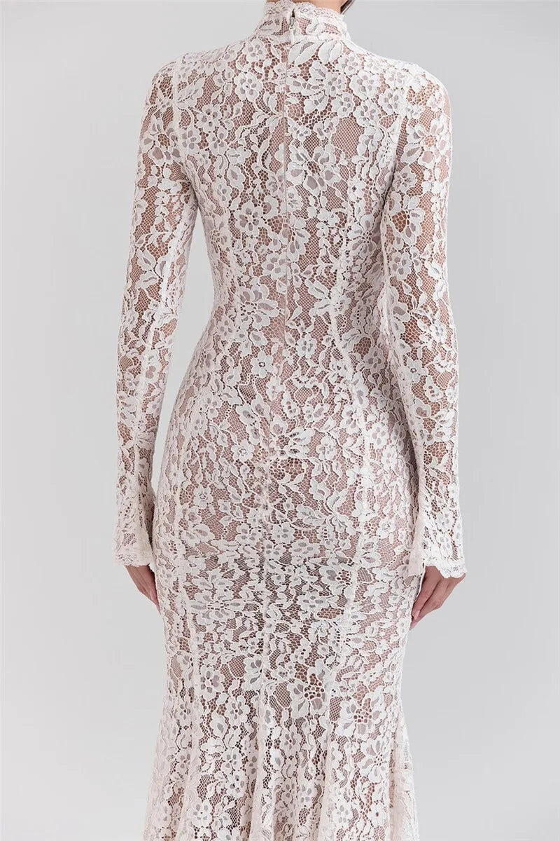 Midi lace dress with half turtleneck - Avia