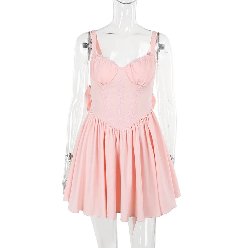 A-line mini dress with corset design and bow tie detail on the back - Kaiya