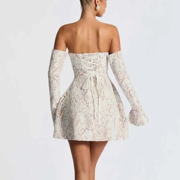 Lace mini dress in A-line cut with matching sleeve details - Ann