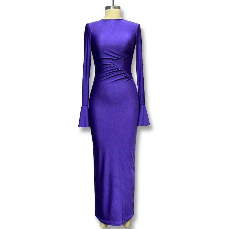 Ruched Shiny Fabric and Shaping Maxi Dress - Anahel