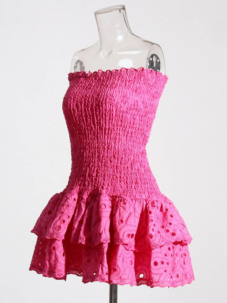 Strapless Mini Dress with Ruching and Ruffle - Diane