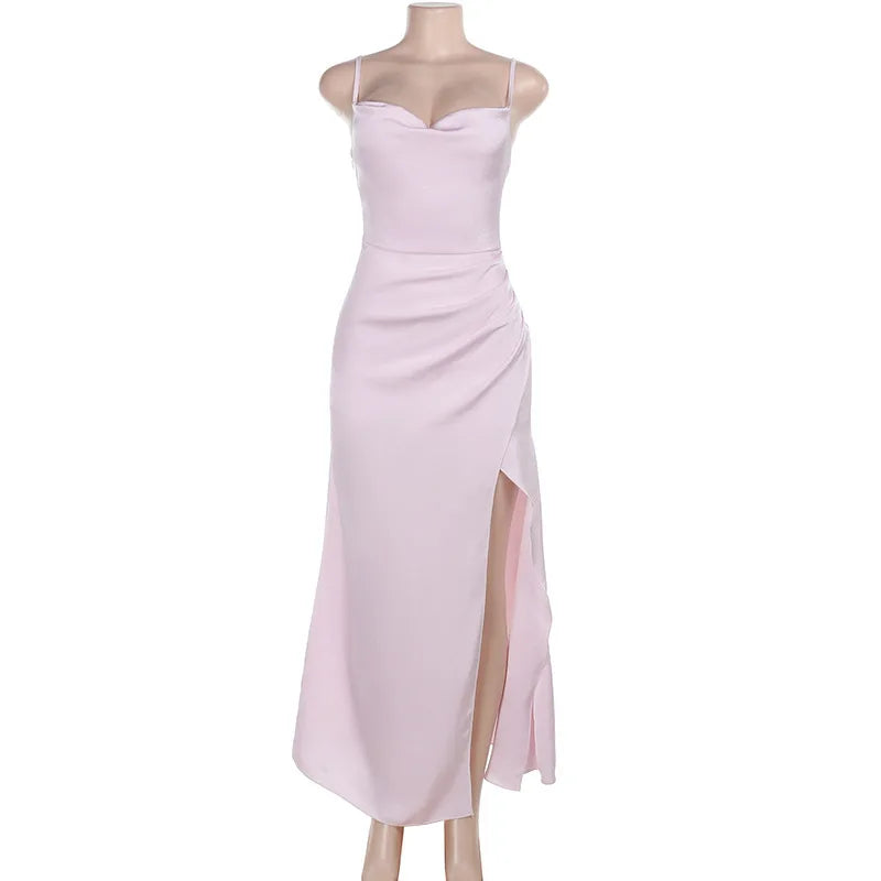 Maxi Satin Dress with Slit Detail - Linda