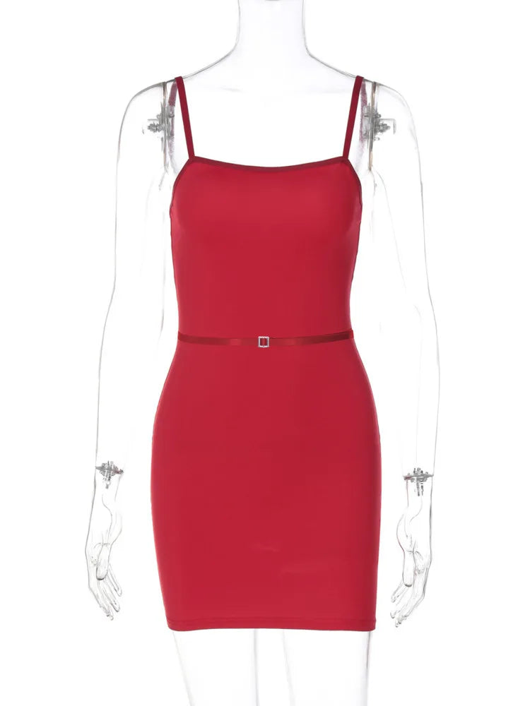Fitted mini dress with thin belt decoration - LOLI