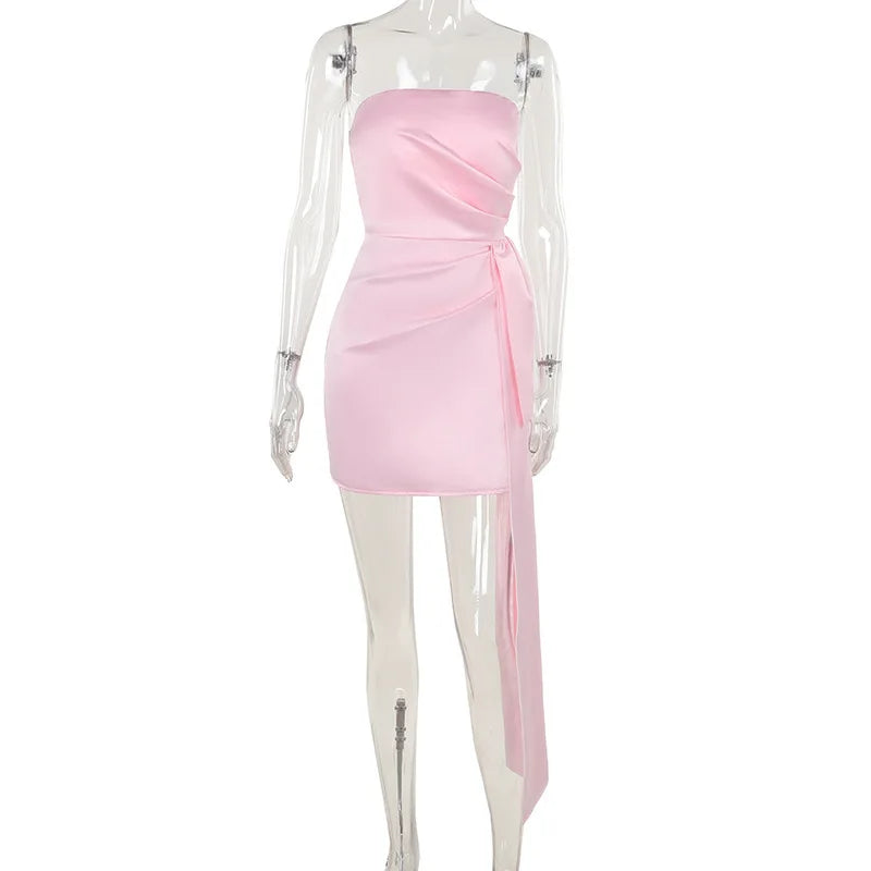 Strapless Satin Mini Dress with Train Detail - Maggie
