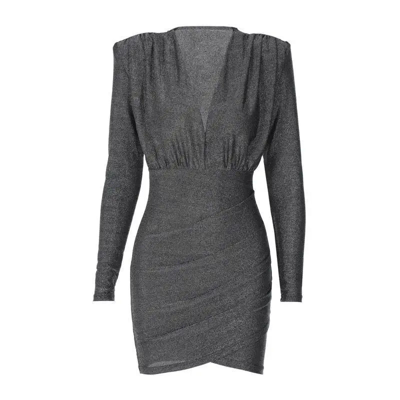 Mini Glitter Dress with V-Neck - Maia