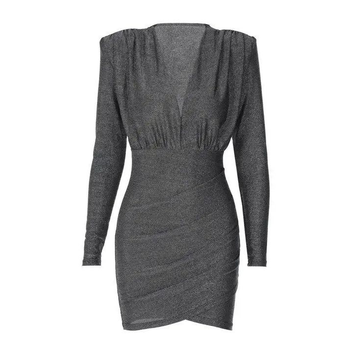 Mini Glitter Dress with V-Neck - Maia