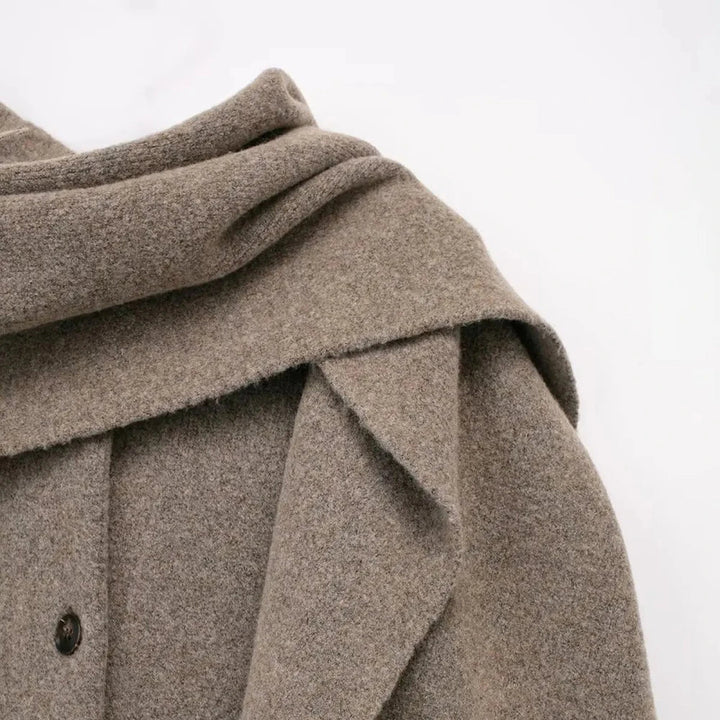 Wool Coat with Scarf Design, Button and Pocket Details - Lorenzo