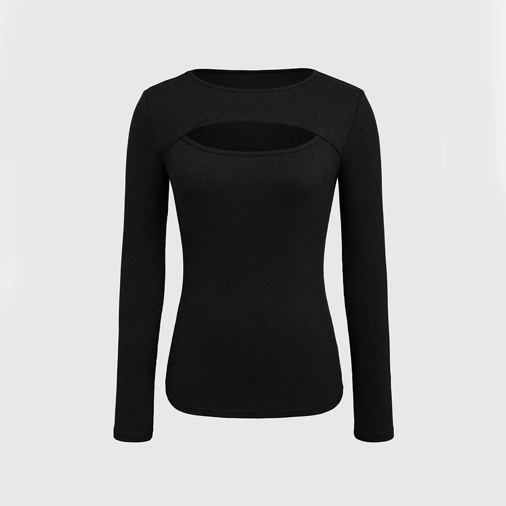 Knitted basic top with cutout design - Irene