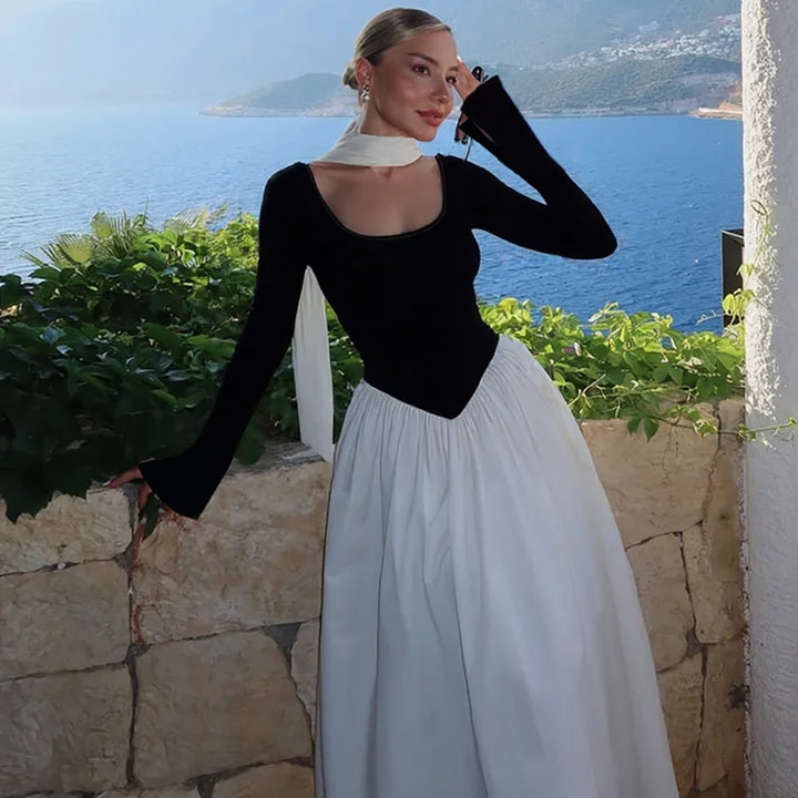 Maxi Dress with Scarf Decoration - NESSIA