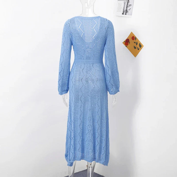 Knitted Maxi Beach Dress with Flower Decoration - Beatrice