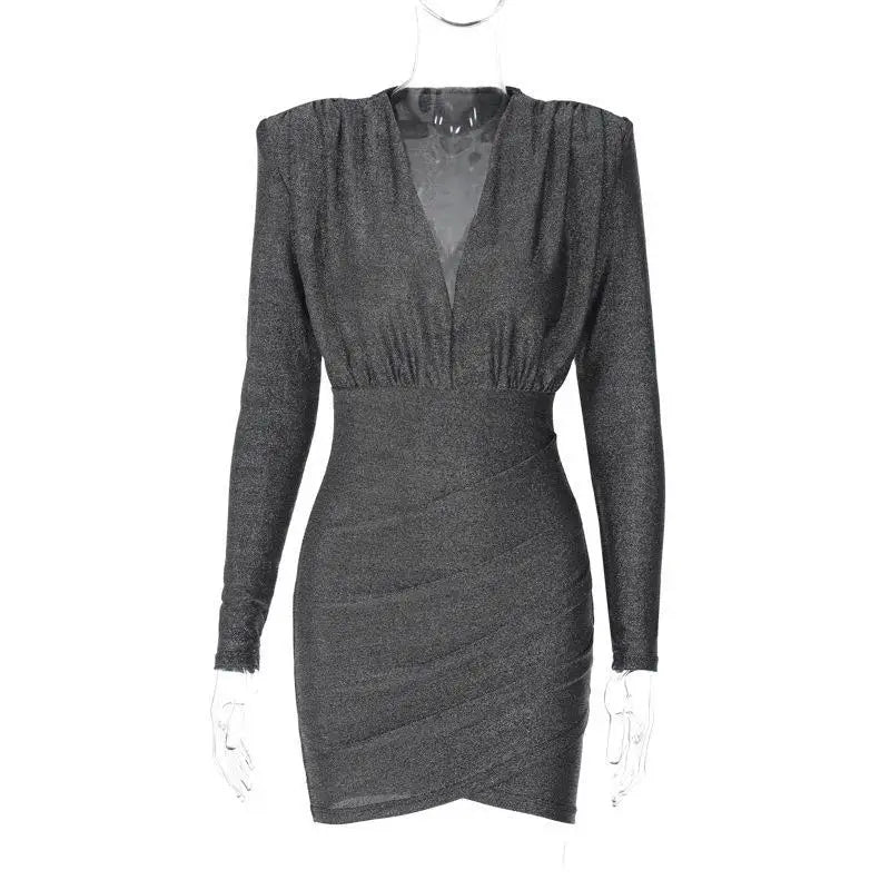 Mini Glitter Dress with V-Neck - Maia