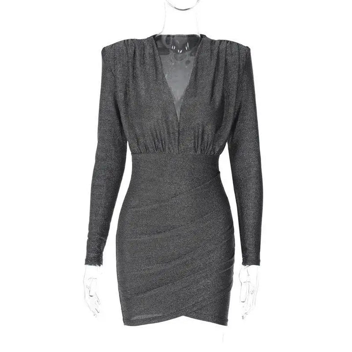 Mini Glitter Dress with V-Neck - Maia