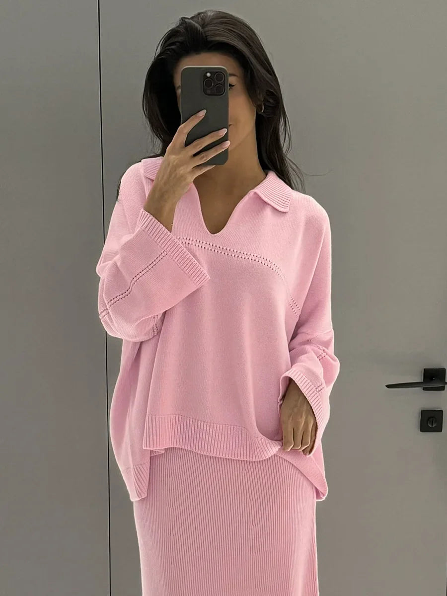 Loose two-piece knitted set maxi skirt and top - Shilav