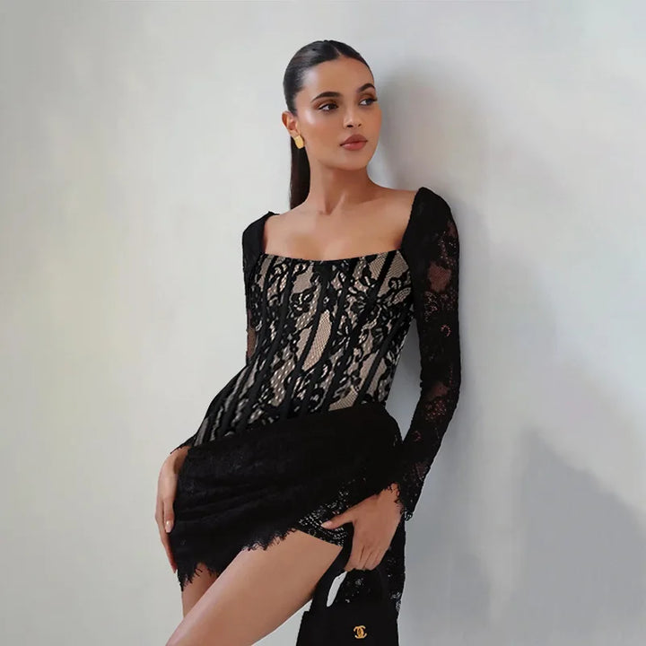 Lace mini dress with corset design - Ella Lee