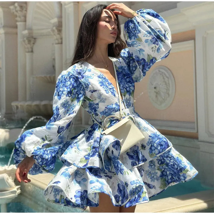 Floral Ruffled Mini Dress with Tiered Design - MIEL
