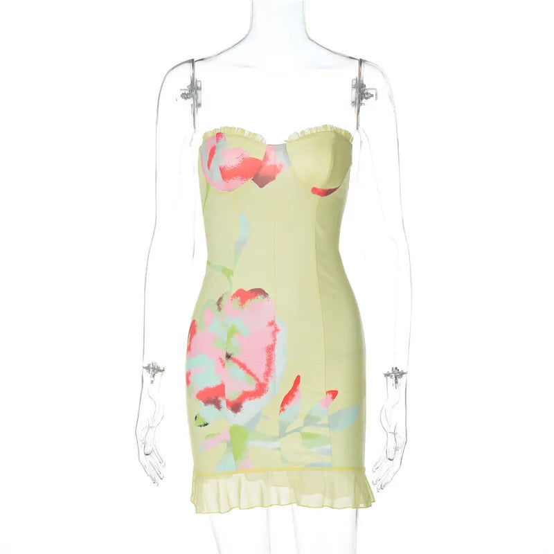 Floral Strapless Mini Dress with Ruffle Detail - Alexa
