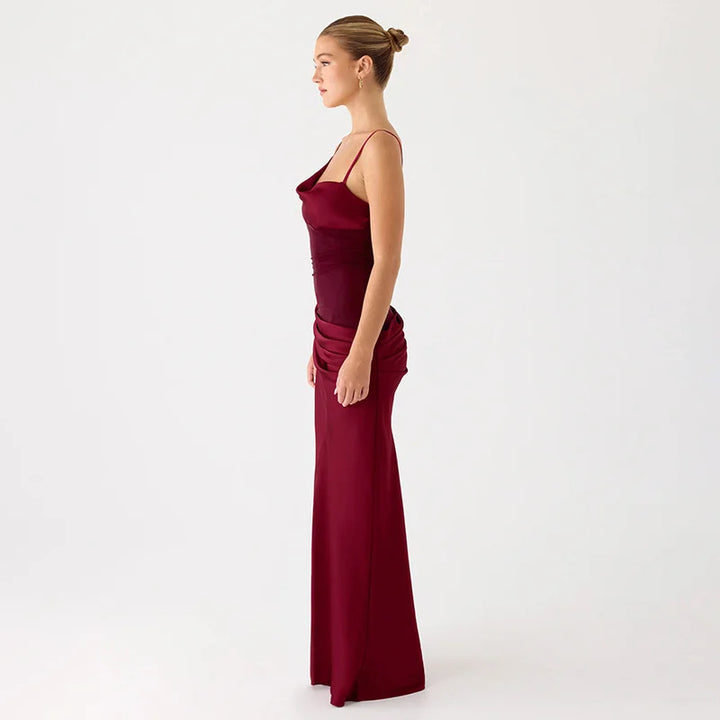 Satin Maxi Dress with Mesh Design - Jordan