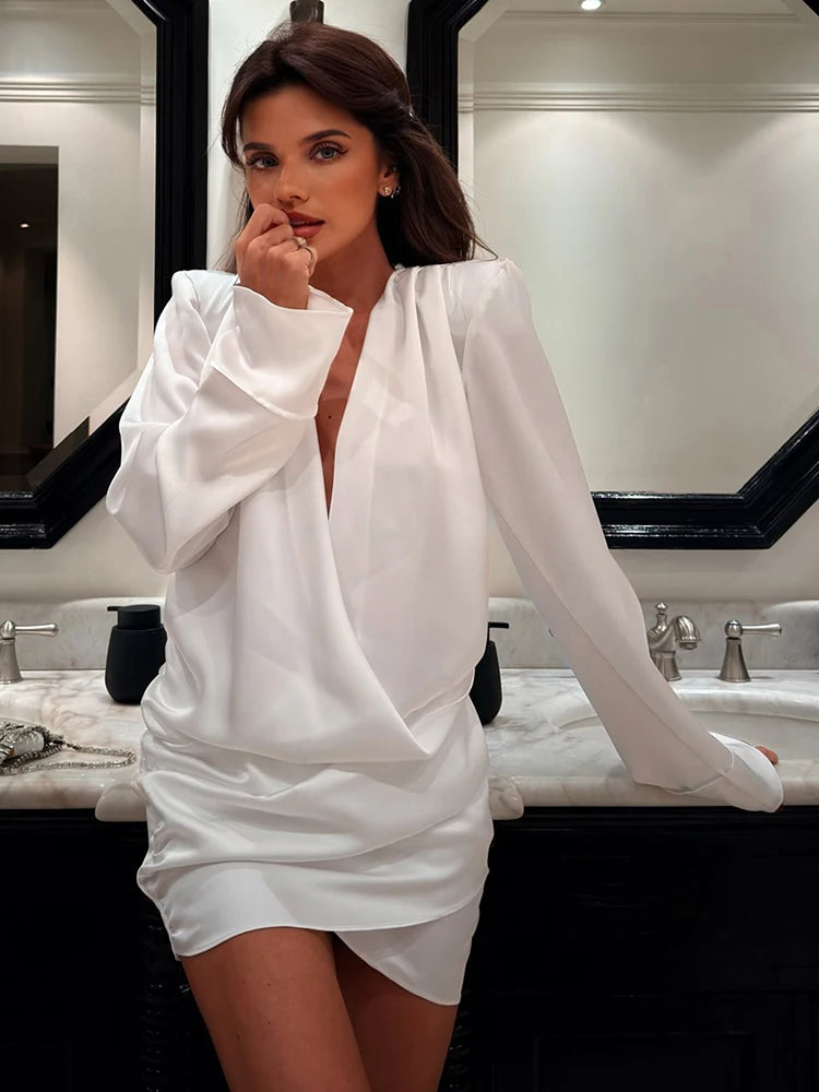 Satin Mini Dress with Pleats - Roxana
