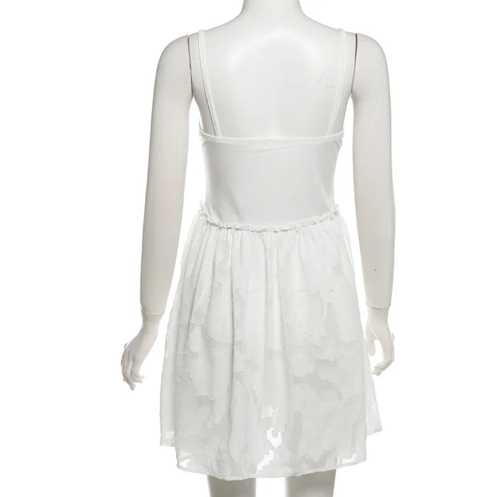 A-Line Mini Dress with Spaghetti Straps and Leaf and Flower Embroidery - Shila