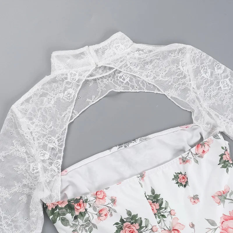 Floral mini dress with lace decoration - Sigal