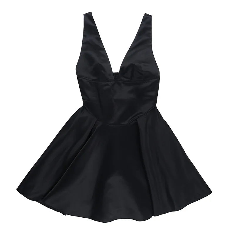 Fitted satin mini dress with waist detail in A-line shape - Dulce